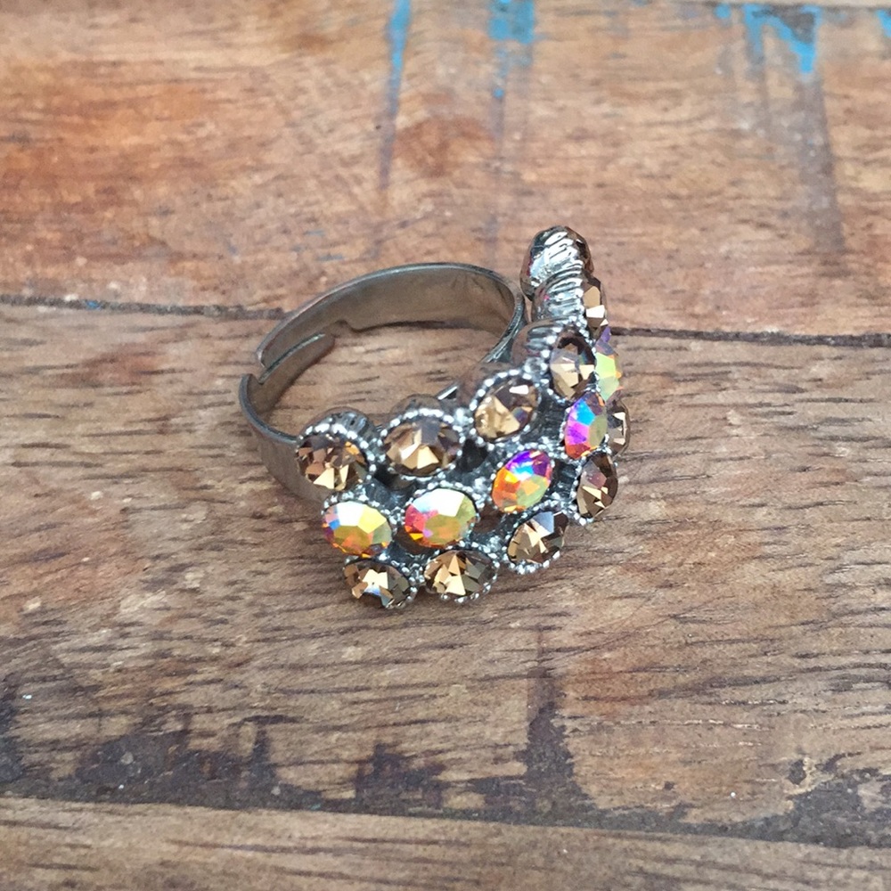 Golden Bronze & Silver Sparkling Cocktail Ring
